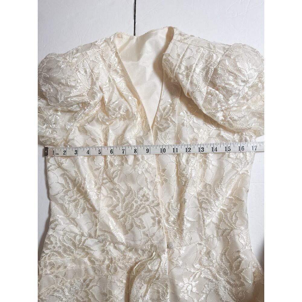 Vintage Lace Peplum Blouse Ivory Romantic Bridal Cottagecore Puff Sleeve Top - Picture 11 of 16